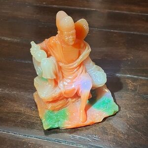 Jade Like Orange and Green Resin Figurine - Seated Chinese Elder